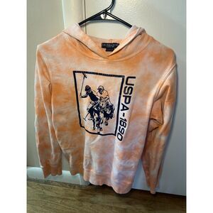 U.S. Polo Assn. Boys Tie Dye Hoodie Orange/White Graphic Sweatshirt XL 14-16